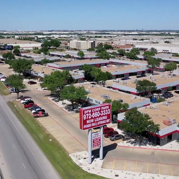 aerial view of DFW Corporate Park office and warehouse park located between Dallas and Fort Worth, Texas